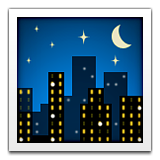 City skyline at night with stars